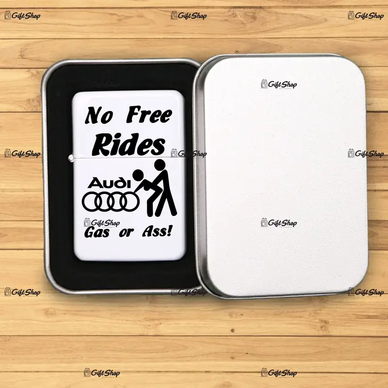 No free rides audi, bricheta metalica gravata laser cu mesaj